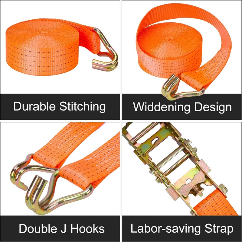 PRAMANTA Cargo Ratchet Tie Down Straps Lashing Strap Securing Straps with Metal J Hook for Trucks, Cars, Motorcycles 3300 LBS Break Strength Cam Buckle Straps (1Pcs) - Image 4