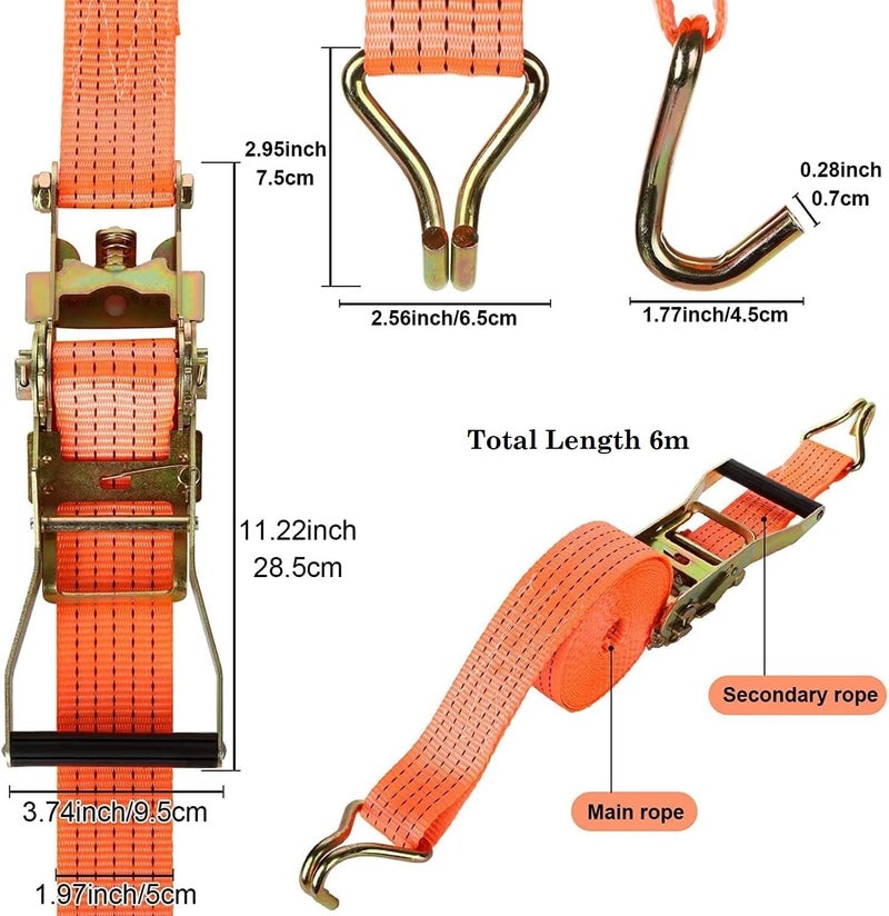 PRAMANTA Cargo Ratchet Tie Down Straps Lashing Strap Securing Straps with Metal J Hook for Trucks, Cars, Motorcycles 3300 LBS Break Strength Cam Buckle Straps (1Pcs) - Image 3