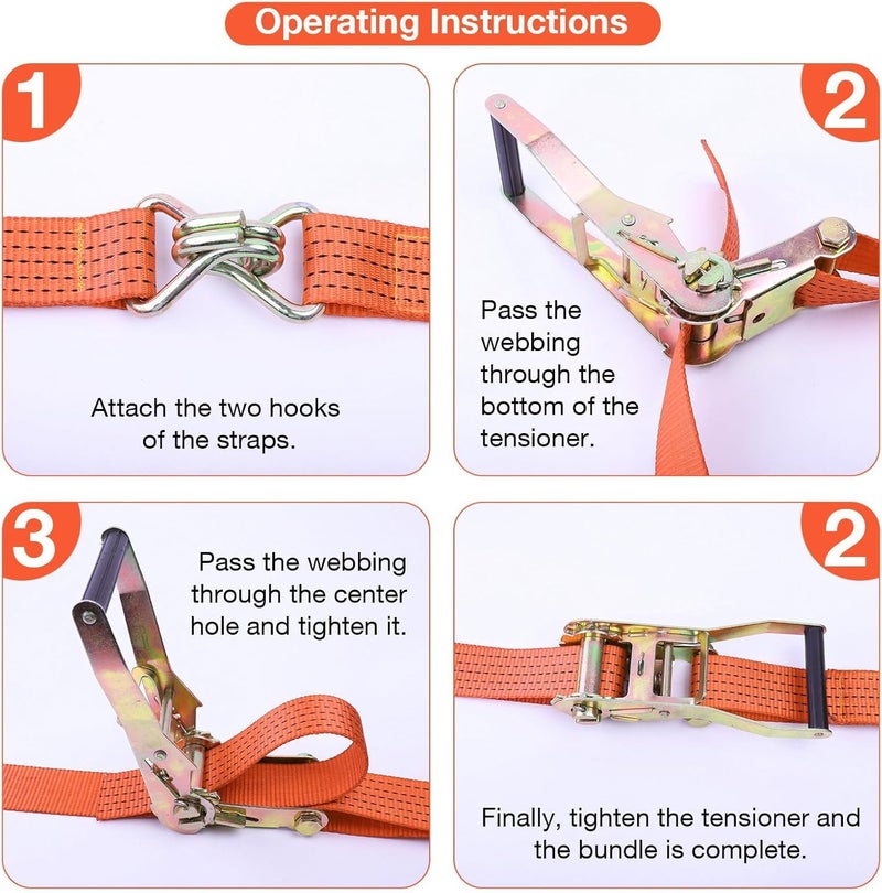 PRAMANTA Cargo Ratchet Tie Down Straps Lashing Strap Securing Straps with Metal J Hook for Trucks, Cars, Motorcycles 3300 LBS Break Strength Cam Buckle Straps (1Pcs) - Image 2
