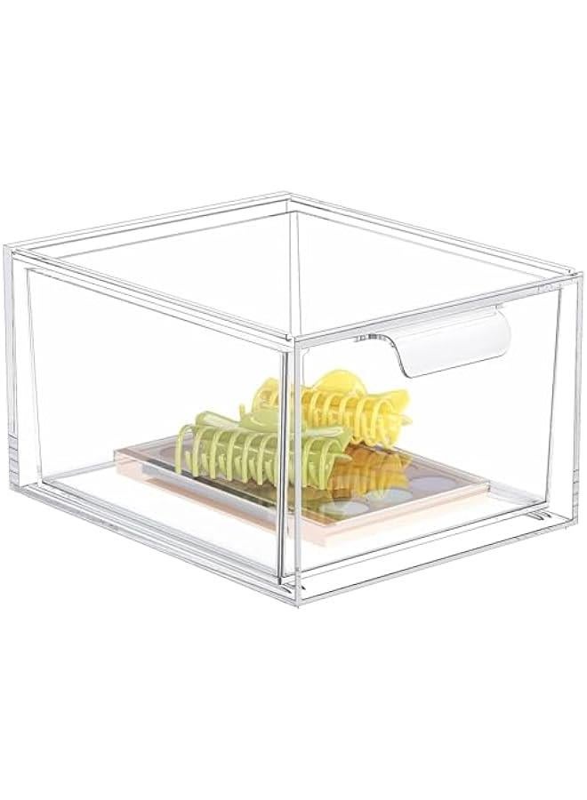 هوكور 2/3 ادراج تخزين لتنظيم المكياج قابلة للتكديس من ار سي كو، منظمات حمام اكريليك بطول 11 سم، درج تخزين بلاستيكي شفاف مع مقابض لطاولة الزينة والحوض وخزائن المطبخ والمخزن (3) - Image 4