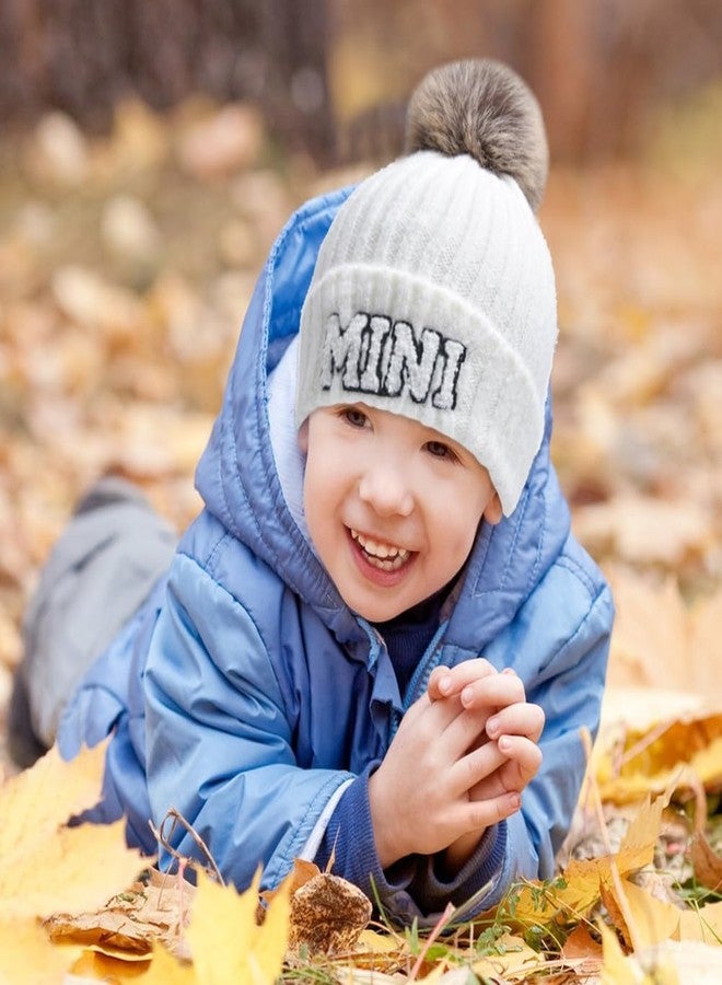 ZUYYON 2 Pcs Parent-Child Beanie Hats Mama and Mini Embroidery Knitted Hats Winter Warm Cuffed Ski Cap with Pom Pom(White) - Image 5
