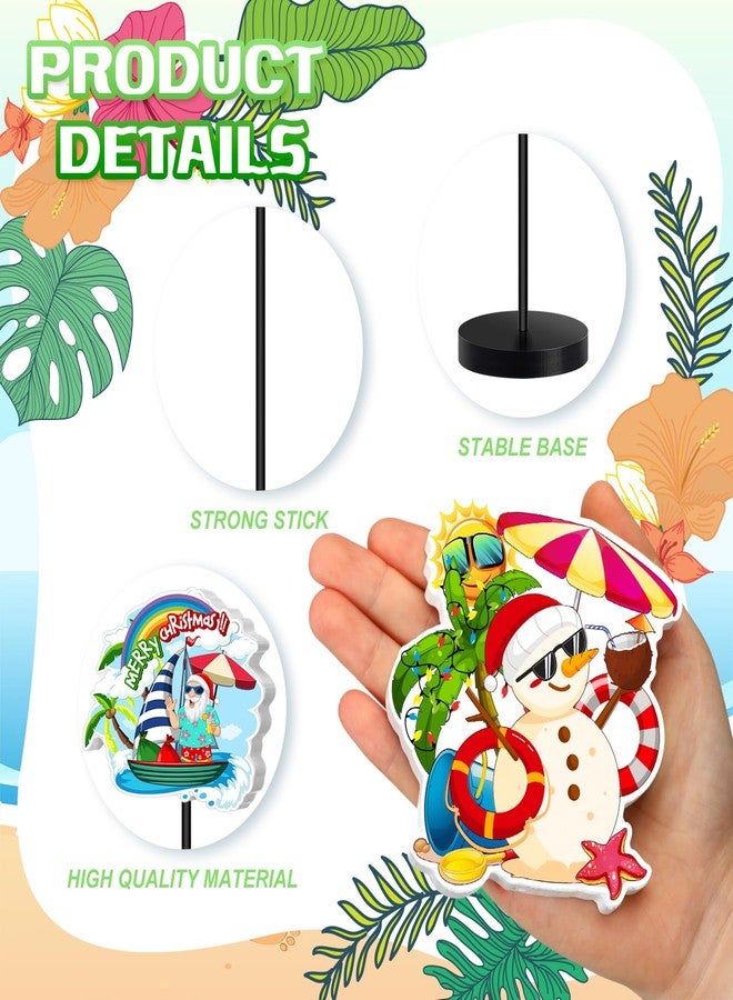 DoubleFill مجموعة ديكور طاولة عيد الميلاد من دبل فيل، 6 قطع، لافتات خشبية، ديكور هاواي، قطع مركزية للطاولة، سانتا، فلامنجو، شجرة نخيل، ديكور طاولة لحفلات الشاطئ، ديكور للمنزل والمكتب وغرفة الجلوس - Image 4