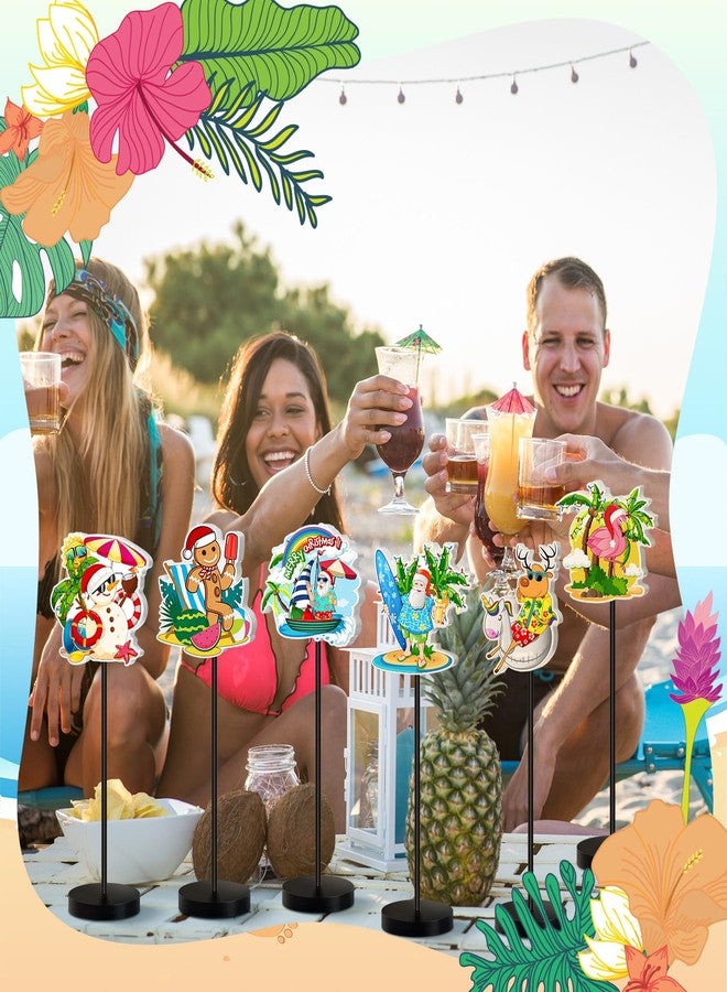 DoubleFill مجموعة ديكور طاولة عيد الميلاد من دبل فيل، 6 قطع، لافتات خشبية، ديكور هاواي، قطع مركزية للطاولة، سانتا، فلامنجو، شجرة نخيل، ديكور طاولة لحفلات الشاطئ، ديكور للمنزل والمكتب وغرفة الجلوس - Image 5