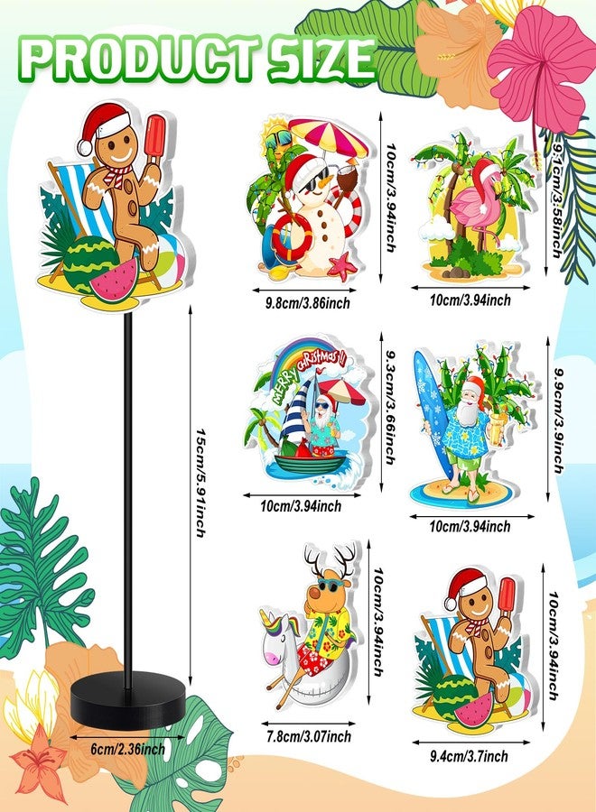 DoubleFill مجموعة ديكور طاولة عيد الميلاد من دبل فيل، 6 قطع، لافتات خشبية، ديكور هاواي، قطع مركزية للطاولة، سانتا، فلامنجو، شجرة نخيل، ديكور طاولة لحفلات الشاطئ، ديكور للمنزل والمكتب وغرفة الجلوس - Image 2