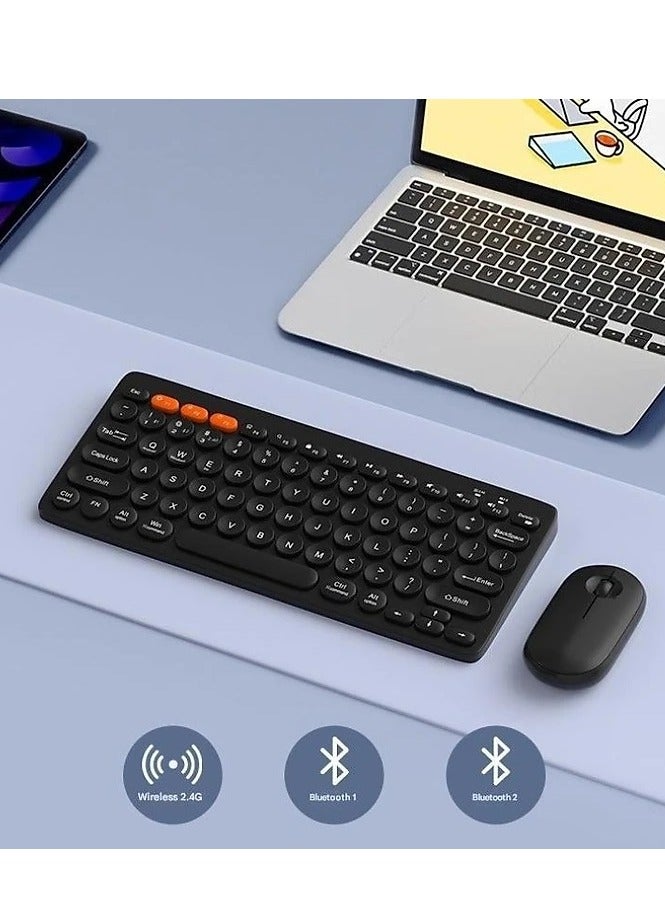 KM902 Dual Mode Bluetooth & Wireless Keyboard and Mouse Set - 3 Multi-Device (2.4G / BT1/ BT2) -10M Distance - (AR/ENG) Key - One USB Receiver for combo - PC/Laptop (Black)  - Image 1