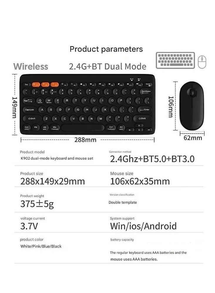 KM902 Dual Mode Bluetooth & Wireless Keyboard and Mouse Set - 3 Multi-Device (2.4G / BT1/ BT2) -10M Distance - (AR/ENG) Key - One USB Receiver for combo - PC/Laptop (Black)  - Image 5