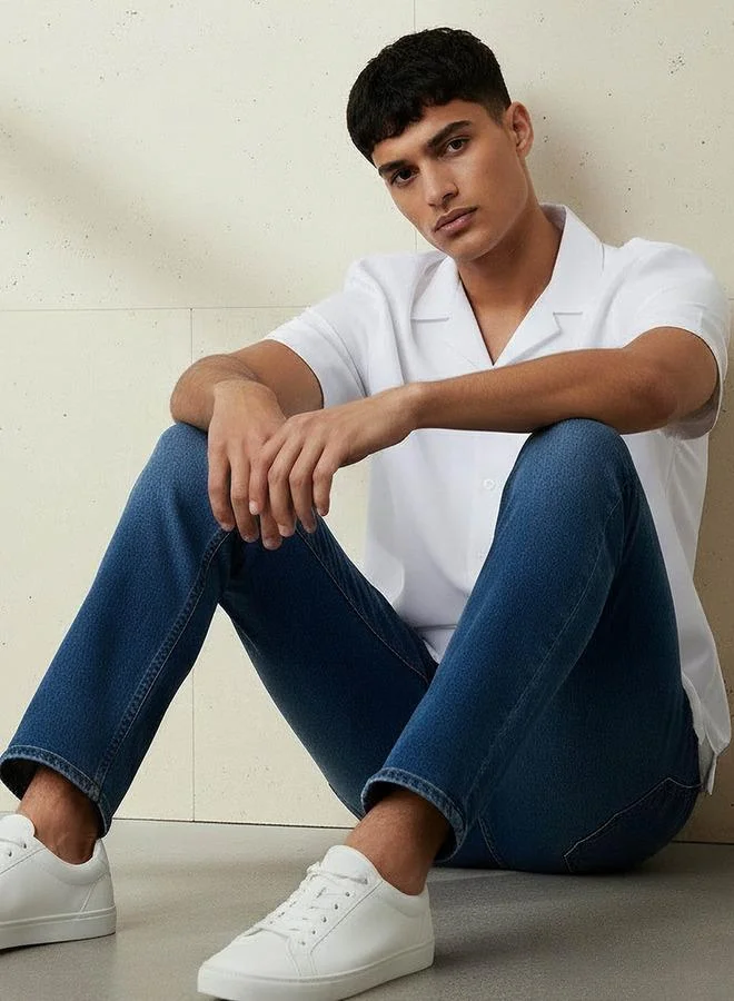 Splash FAV White Men Regular Fit Camp Collar Textured Short Sleeves Shirt for Men | Best Price UAE
