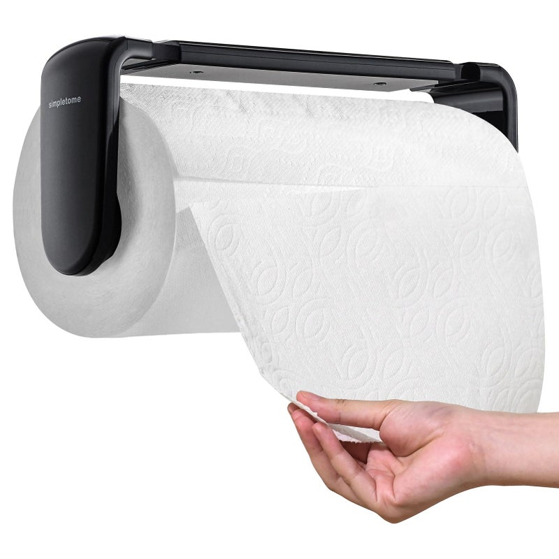 simpletome Paper Towel Holder Under Cabinet or Wall Mount ONE Hand Operation Tension Arm Kitchen Roll Holder Black for 2428cm9411inches roll - Image 2