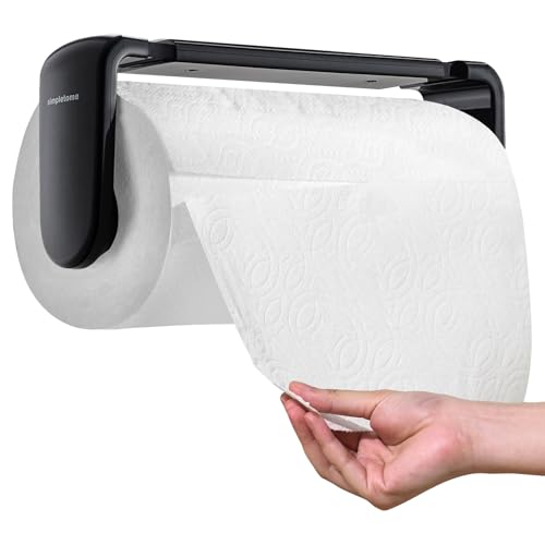 simpletome Paper Towel Holder Under Cabinet or Wall Mount ONE Hand Operation Tension Arm Kitchen Roll Holder Black for 2428cm9411inches roll - Image 1