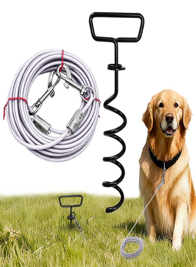 PRRPRR Dog Tie Out Cable and Stake 34ft, Heavy Duty Dog Chains for Outside with Lockable Hook, Pet Runner Cable Leads for Medium Large Dogs Up to 250 LBS,Comfort Grip for Daily Walking/Outdoor - Image 1