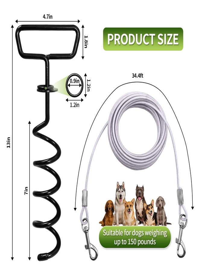 PRRPRR Dog Tie Out Cable and Stake 34ft, Heavy Duty Dog Chains for Outside with Lockable Hook, Pet Runner Cable Leads for Medium Large Dogs Up to 250 LBS,Comfort Grip for Daily Walking/Outdoor - Image 5