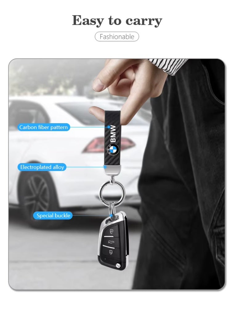 YoYoTech Luxury BMW Keychain Carbon Fiber Stylish Car Key Holder with Strong Lock Simple Design and Durable Build Comes with a Premium Stylish keychain with gunmetal-coloured rings,perfect for men,featuring key ring. - Image 3