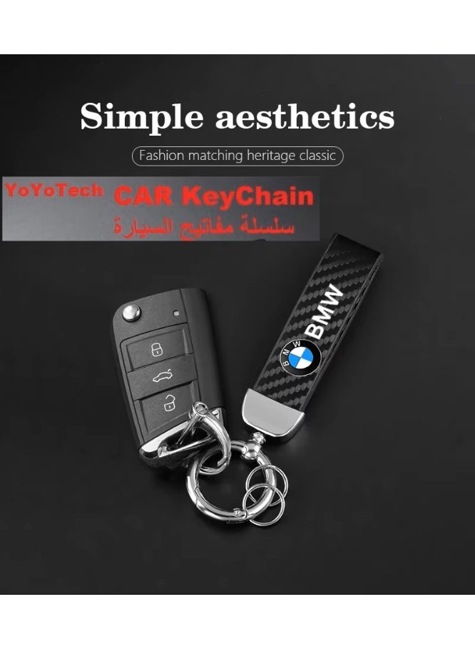 يويو تيك حامل مفاتيح فاخر لسيارات BMW مصنوع من ألياف الكربون، يتميز بتصميم أنيق وبسيط وهيكل متين مع آلية قفل قوية. يأتي المنتج بحلقات معدنية بلون "الغان ميتال" (الرمادي الداكن المعدني)، مما يجعله خياراً مثالياً للرجال. - Image 1