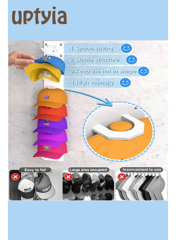 أوبتيا حامل قبعات، منظم قبعات بيسبول 2 قطعة، حامل قبعات للجدار مع لاصق قوي يتحمل حتى 18 قبعة، حامل قبعات للباب أو الخزانة، منظم قبعات متعدد الطبقات مع خيارين للتثبيت (أسود) - Image 3