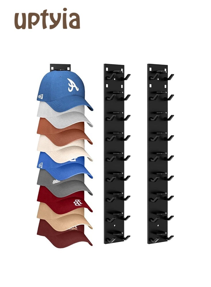 أوبتيا حامل قبعات، منظم قبعات بيسبول 2 قطعة، حامل قبعات للجدار مع لاصق قوي يتحمل حتى 18 قبعة، حامل قبعات للباب أو الخزانة، منظم قبعات متعدد الطبقات مع خيارين للتثبيت (أسود) - Image 1