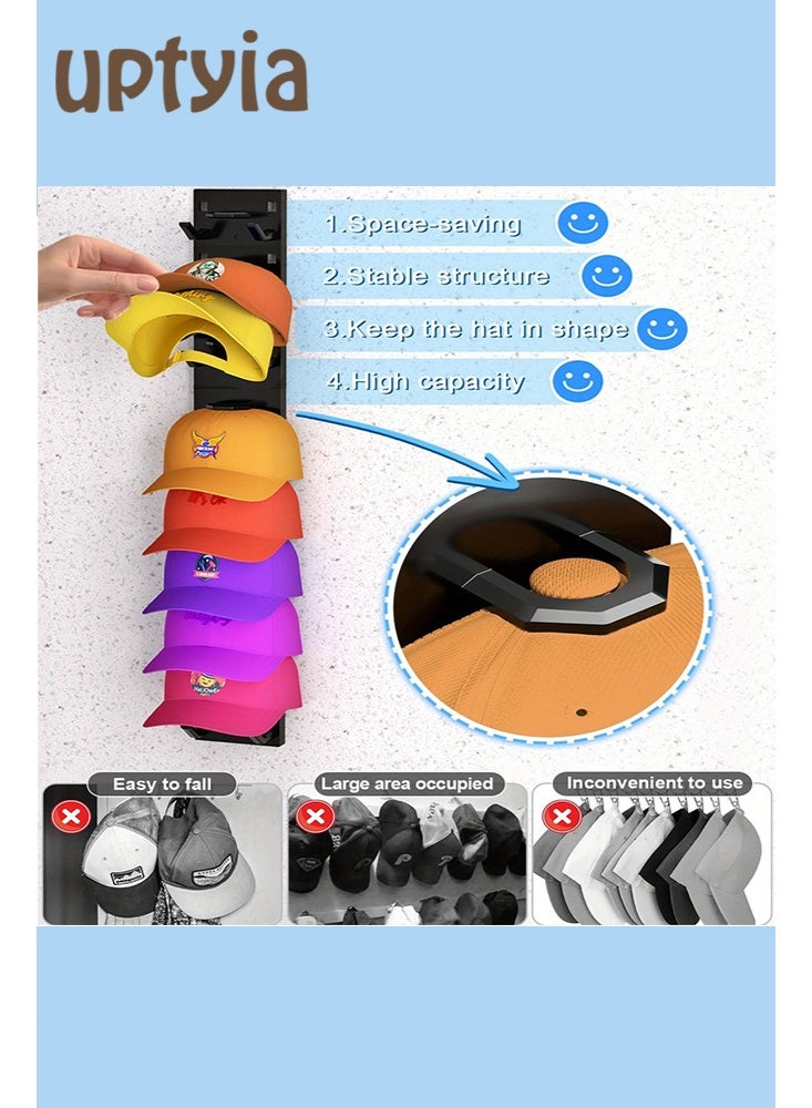 أوبتيا حامل قبعات، منظم قبعات بيسبول 2 قطعة، حامل قبعات للجدار مع لاصق قوي يتحمل حتى 18 قبعة، حامل قبعات للباب أو الخزانة، منظم قبعات متعدد الطبقات مع خيارين للتثبيت (أسود) - Image 5