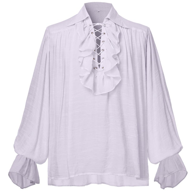 GRACEART Men Pirate Shirt Women Vampire Renaissance Shirts Victorian Ruffled Medieval Costume Cotton Linen Shirt