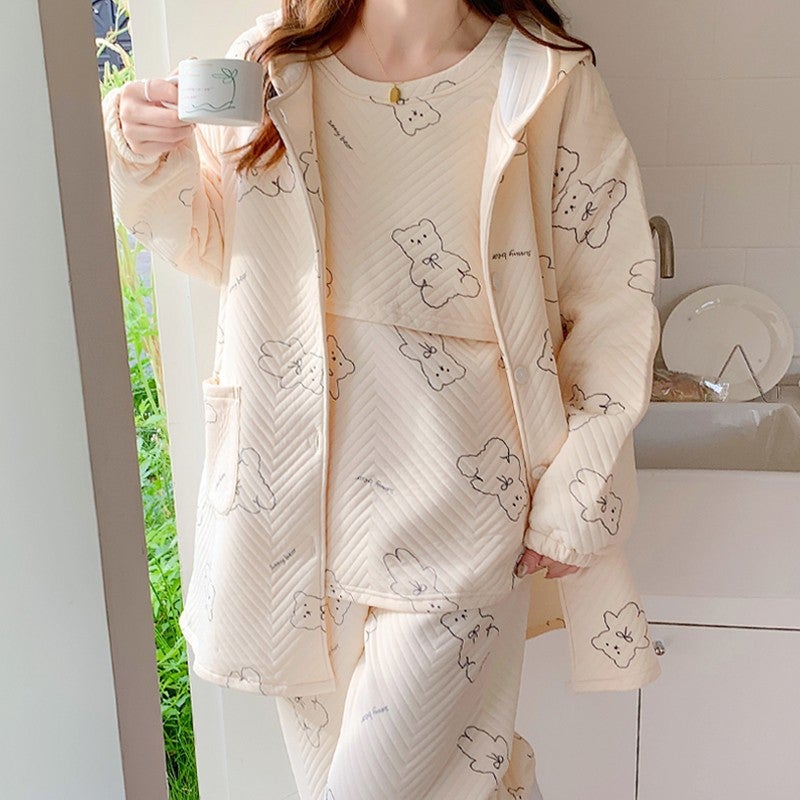 Spring Autumn Maternity Pajamas Set Nursing 864 butterfly cute bear three-piece set