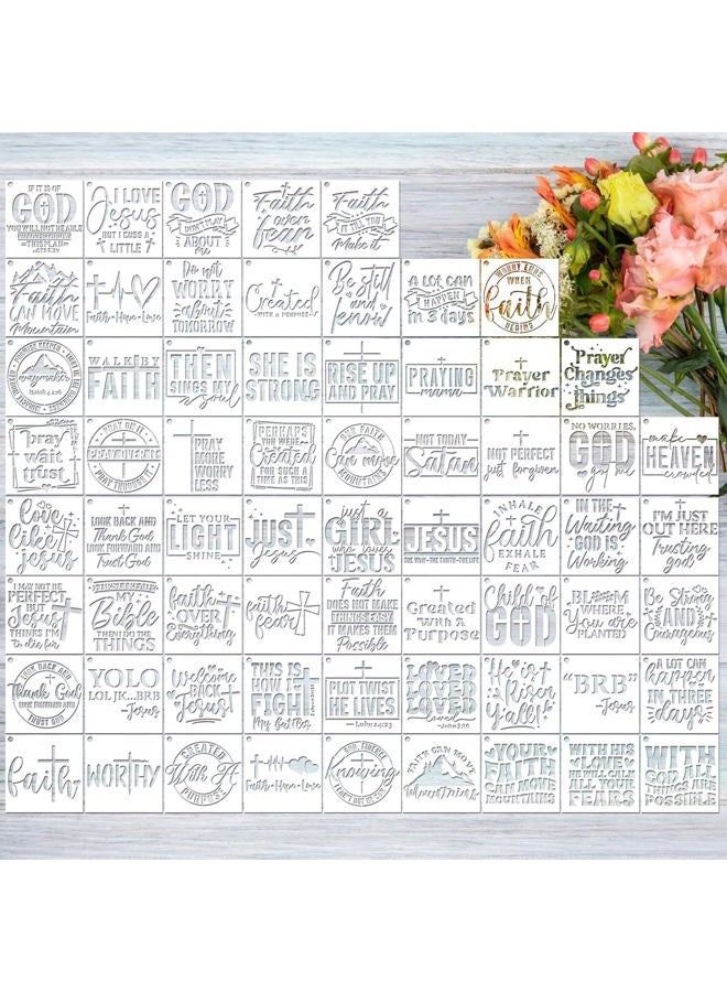 AFRITEE Bible Verse Stencils for Painting on Wood - 65 Pcs Small Christian Bible Reusable Stencils for Journaling Painting, Motivational Quotes Cross Stencils for Painting on Canvas Home Craft Decorations - Image 1