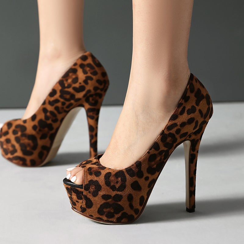 Thick-Soled Super High-Heeled 32-43 Sequined High-Heeled Fish Mouth Runway Shoes - Image 4