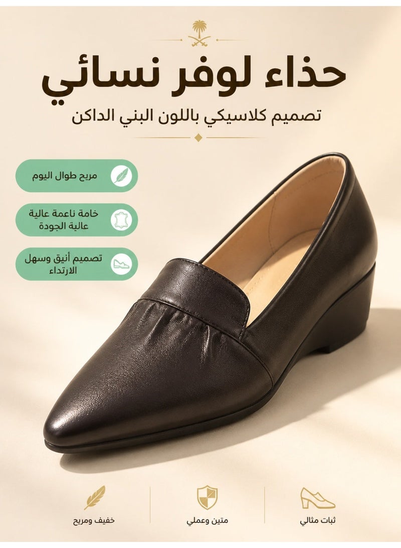 Incredibly Simple & Comfortable Women's Casual Shoes.  Women's Genuine Leather Wedge Loafers, Square Toe, 3-4cm Low Wedge Heel, Comfortable Office & Daily Walking Shoes, Versatile for Formal & Casual Wear - Image 1