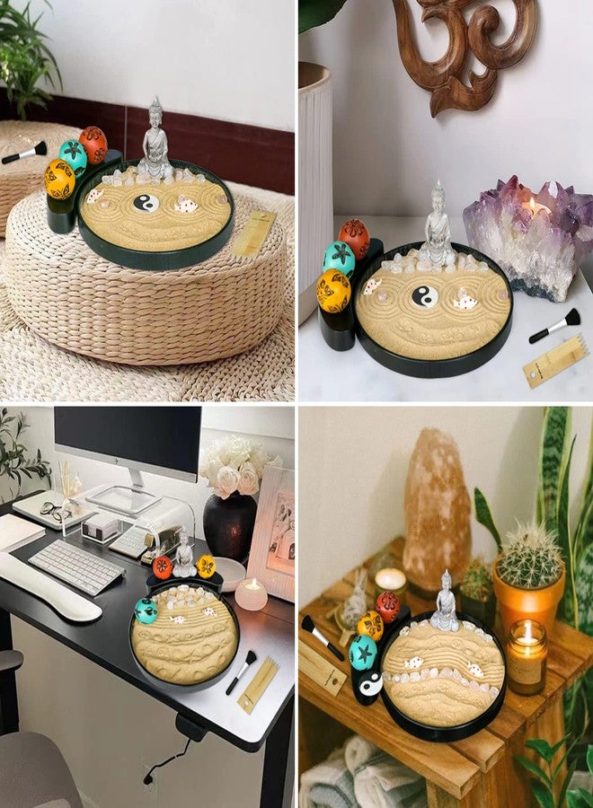 BangBangDa Japanese Meditation Buddha Zen Garden Kit - Tabletop Crystal Rock Sand Garden for Desk Sandbox w/Zen Rake Stamp Spheres Accessories Tools Healing Stone Office Relaxation Decor Gift - Image 5