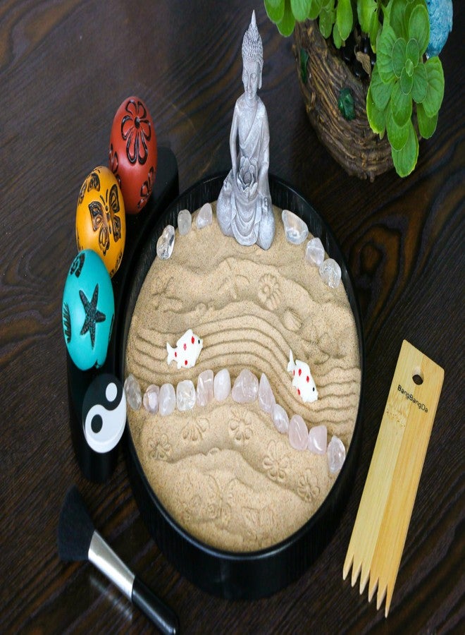 BangBangDa Japanese Meditation Buddha Zen Garden Kit - Tabletop Crystal Rock Sand Garden for Desk Sandbox w/Zen Rake Stamp Spheres Accessories Tools Healing Stone Office Relaxation Decor Gift - Image 4