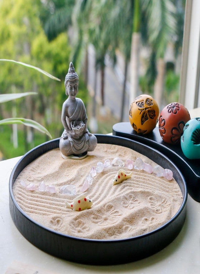 BangBangDa Japanese Meditation Buddha Zen Garden Kit - Tabletop Crystal Rock Sand Garden for Desk Sandbox w/Zen Rake Stamp Spheres Accessories Tools Healing Stone Office Relaxation Decor Gift - Image 2