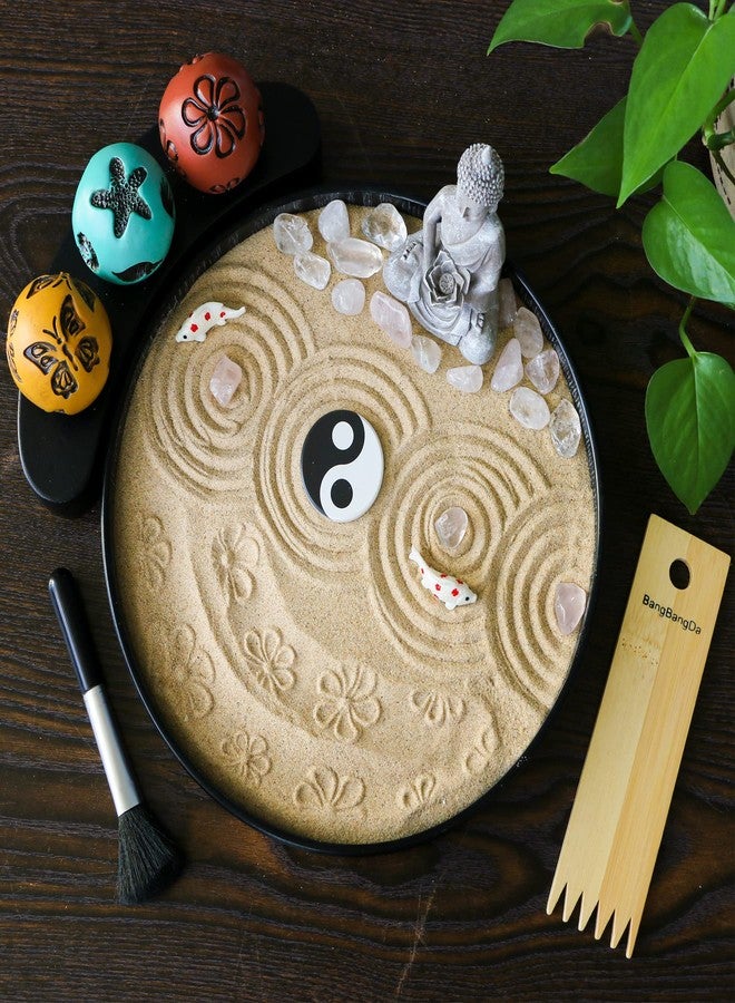 BangBangDa Japanese Meditation Buddha Zen Garden Kit - Tabletop Crystal Rock Sand Garden for Desk Sandbox w/Zen Rake Stamp Spheres Accessories Tools Healing Stone Office Relaxation Decor Gift - Image 3