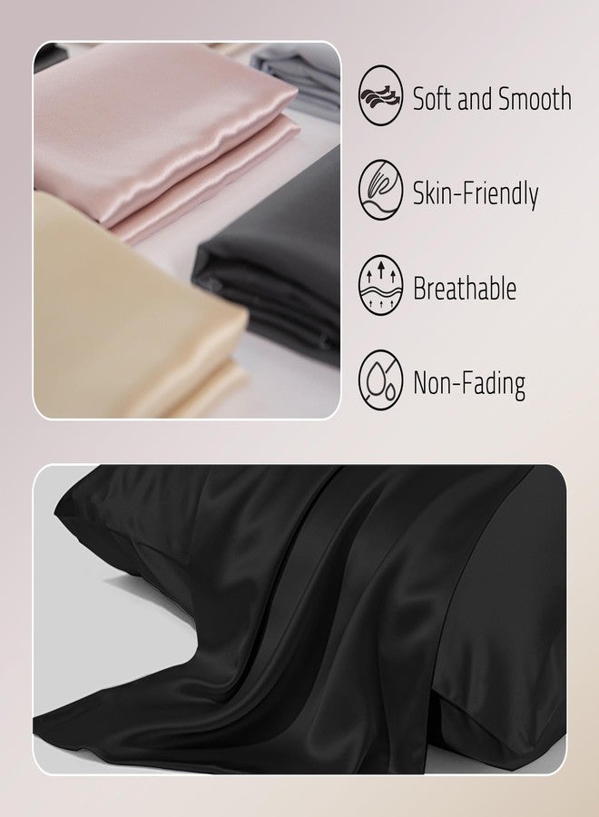 Gabire Mulberry Silk Pillow Cases Set of 2, Both Sides Real Silk Pillowcase for Hair and Skin Prevent Acne Pillowcase Organic Silk Pillowcase 2 Pack with Hidden Zipper, Black, Standard (20"×26") - Image 2