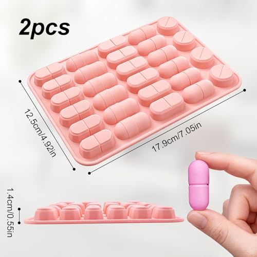 Asofelk 2PCS Silicone Pill Mold Trays for Making Pills, 5 Size Capsule Shaped Candy Molds for Chocolate & Pill Molds for Making Pills Capsule Silicone Filling Fillers Presser Maker - Image 2