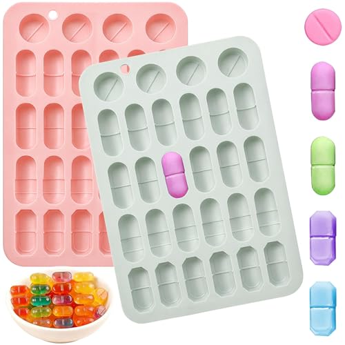 Asofelk 2PCS Silicone Pill Mold Trays for Making Pills, 5 Size Capsule Shaped Candy Molds for Chocolate & Pill Molds for Making Pills Capsule Silicone Filling Fillers Presser Maker - Image 1