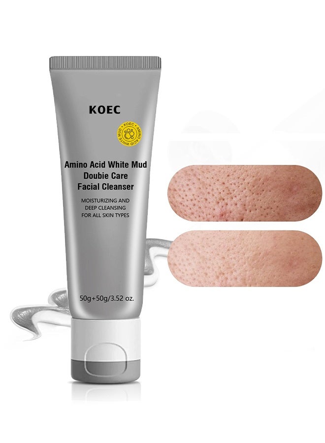 KOEC Amino Acid White Mud Doubie Care Facial Cleanser，Gentle Exfoliating Face Wash for Deep Pore Cleanser and Blackhead Removal, Facial Cleanser for Oily Skin & Sensitive Skin - Image 1