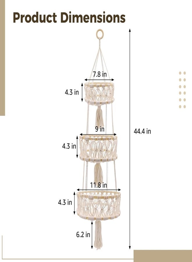 COSYOO 3 Tier Hanging Fruit Basket, Cotton Woven Boho Wall Basket, Hanging Fruit Storage for Kitchen Bedroom Living Room, Decorative Bohemia Decor Hanging Plant Holder - Image 4
