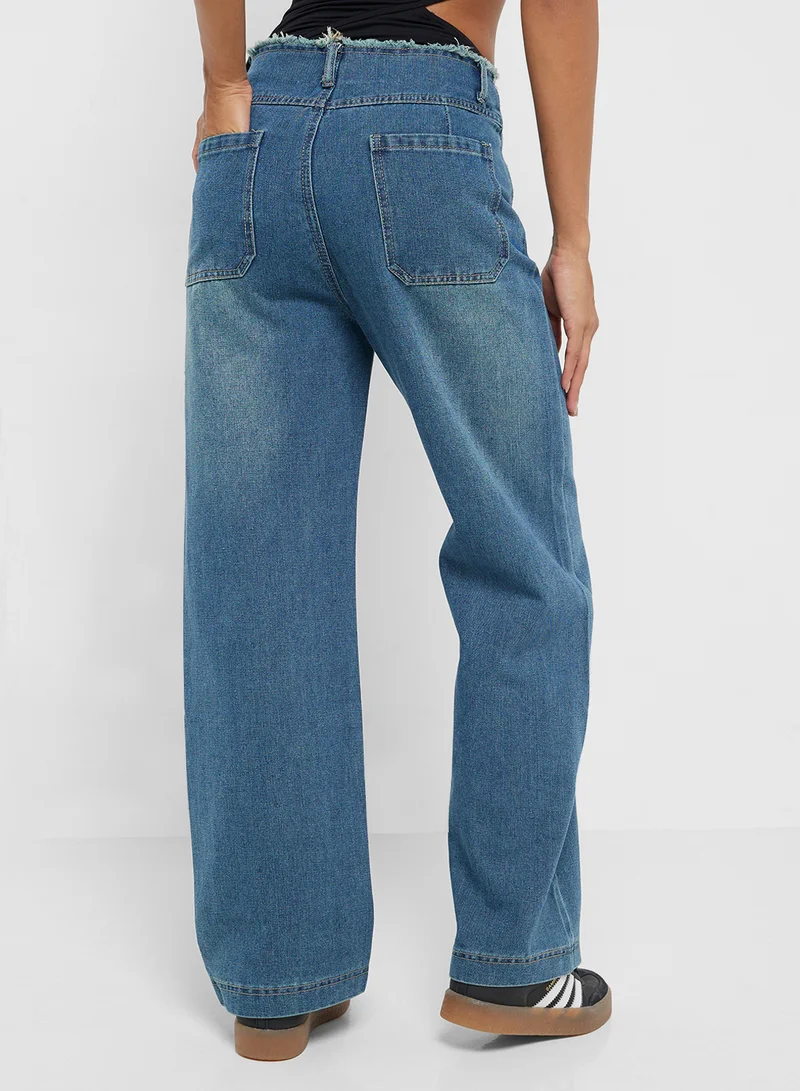 Ginger Mid Rise Boyfriend Wide Leg Jeans