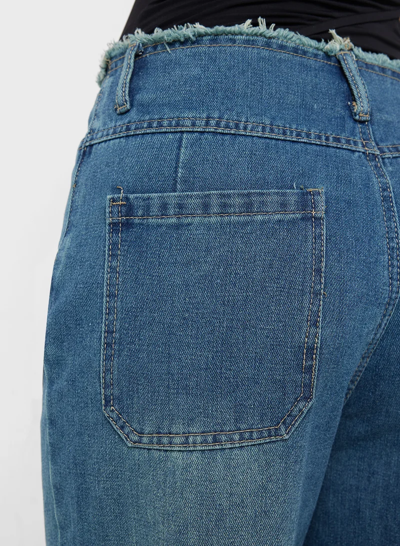 Ginger Mid Rise Boyfriend Wide Leg Jeans