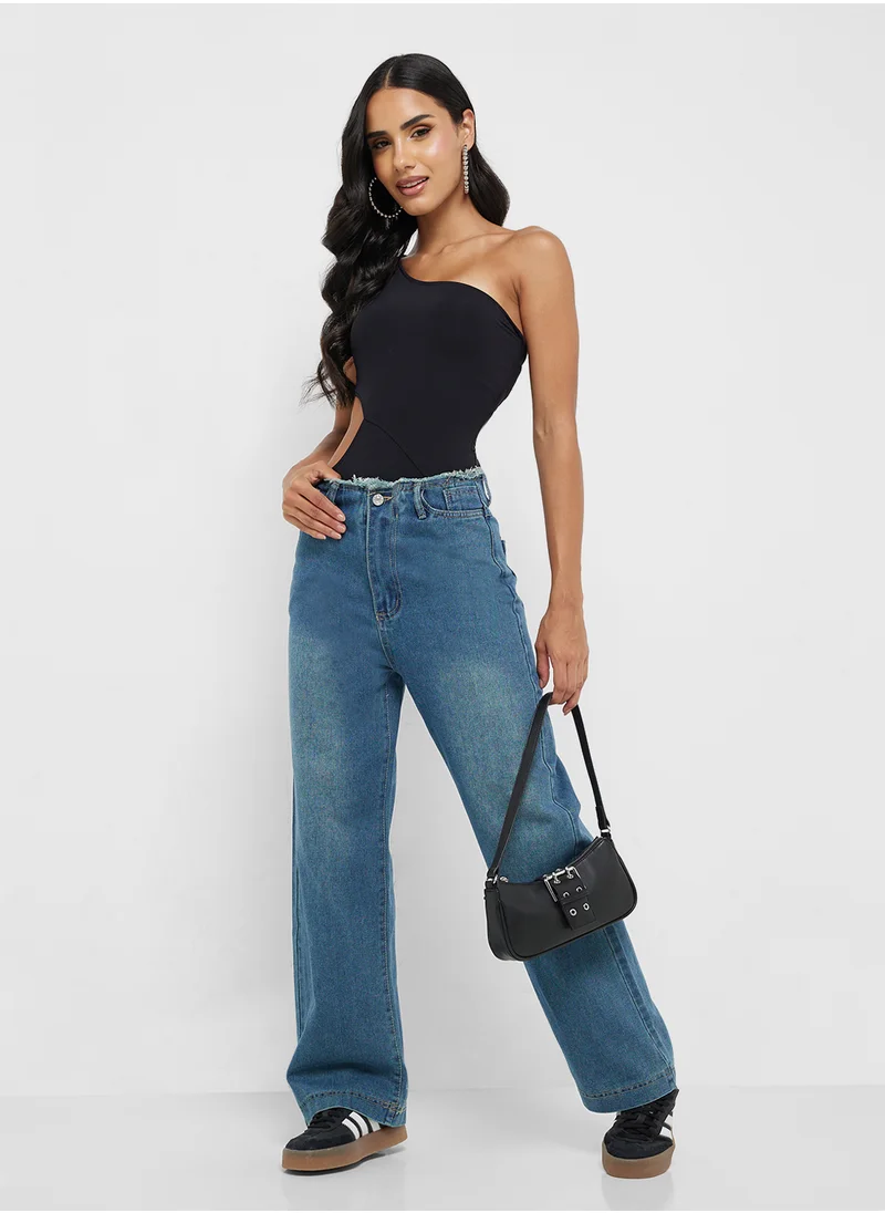 Ginger Mid Rise Boyfriend Wide Leg Jeans