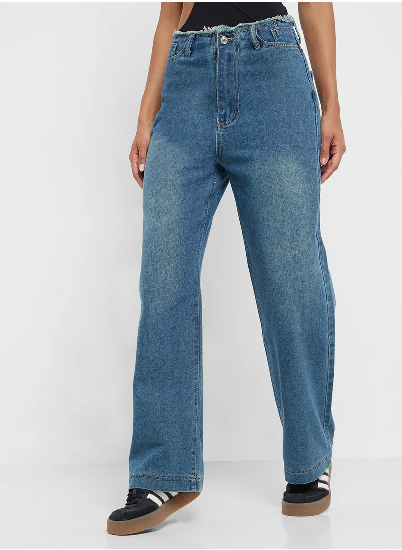 Ginger Mid Rise Boyfriend Wide Leg Jeans