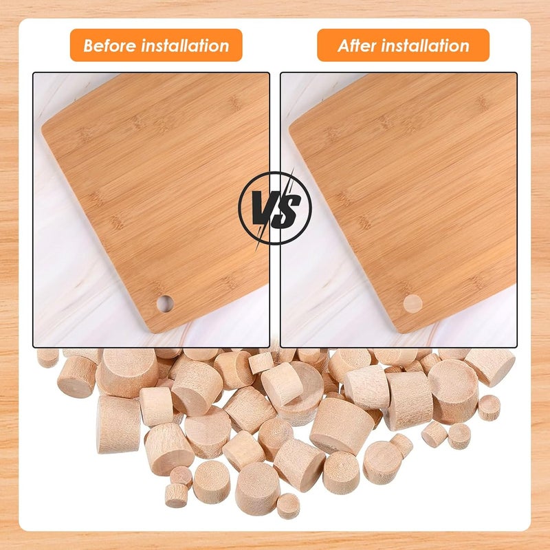 Tnisesm 150 Pieces 4 Sizes Wood Plugs 3/16 Inch, 5/16 Inch, 3/8 Inch, 1/2 Inch Wooden Hole Plugs Button Plugs Hardwood Hole Plugs for Holes in Locking Hole Tube Furniture - Image 3