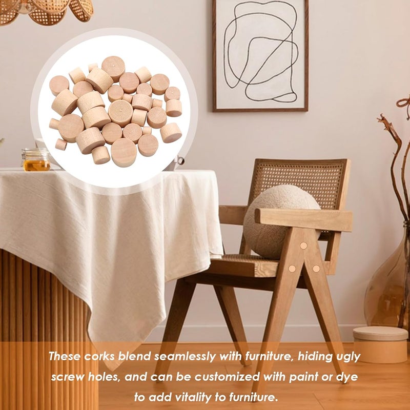 Tnisesm 150 Pieces 4 Sizes Wood Plugs 3/16 Inch, 5/16 Inch, 3/8 Inch, 1/2 Inch Wooden Hole Plugs Button Plugs Hardwood Hole Plugs for Holes in Locking Hole Tube Furniture - Image 4