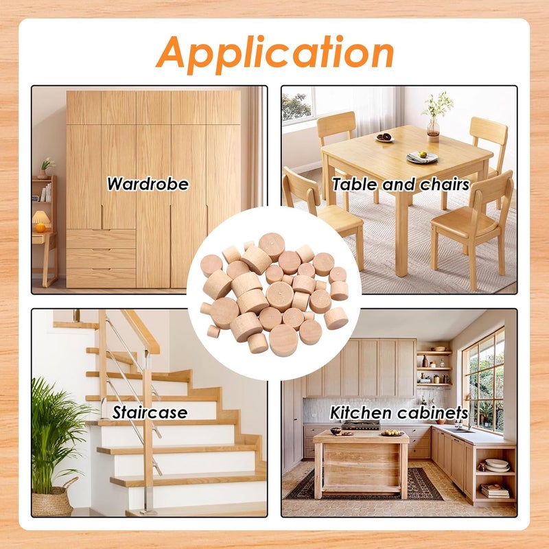 Tnisesm 150 Pieces 4 Sizes Wood Plugs 3/16 Inch, 5/16 Inch, 3/8 Inch, 1/2 Inch Wooden Hole Plugs Button Plugs Hardwood Hole Plugs for Holes in Locking Hole Tube Furniture - Image 5