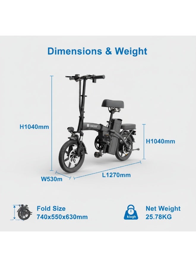 CRONY A5F Compact Electric Bike 14 Inch Foldable E Bike 350W Motor Commuter City Travel - Image 5