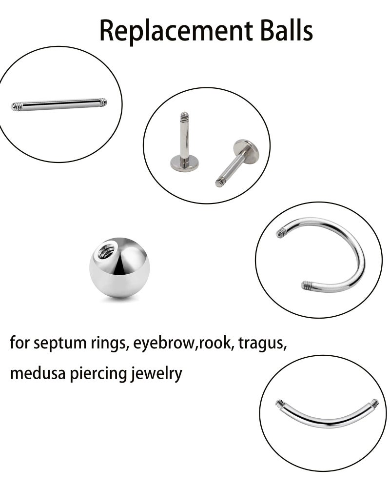 TKWXE Piercing Balls Replacement 16G 3mm Stainless Steel Piercing Ball Grabber Tool for for Septum,Tragus,Cartilage,Helix,Medusa,Eyebrow Piecings,Silver,60 Pieces - Image 2