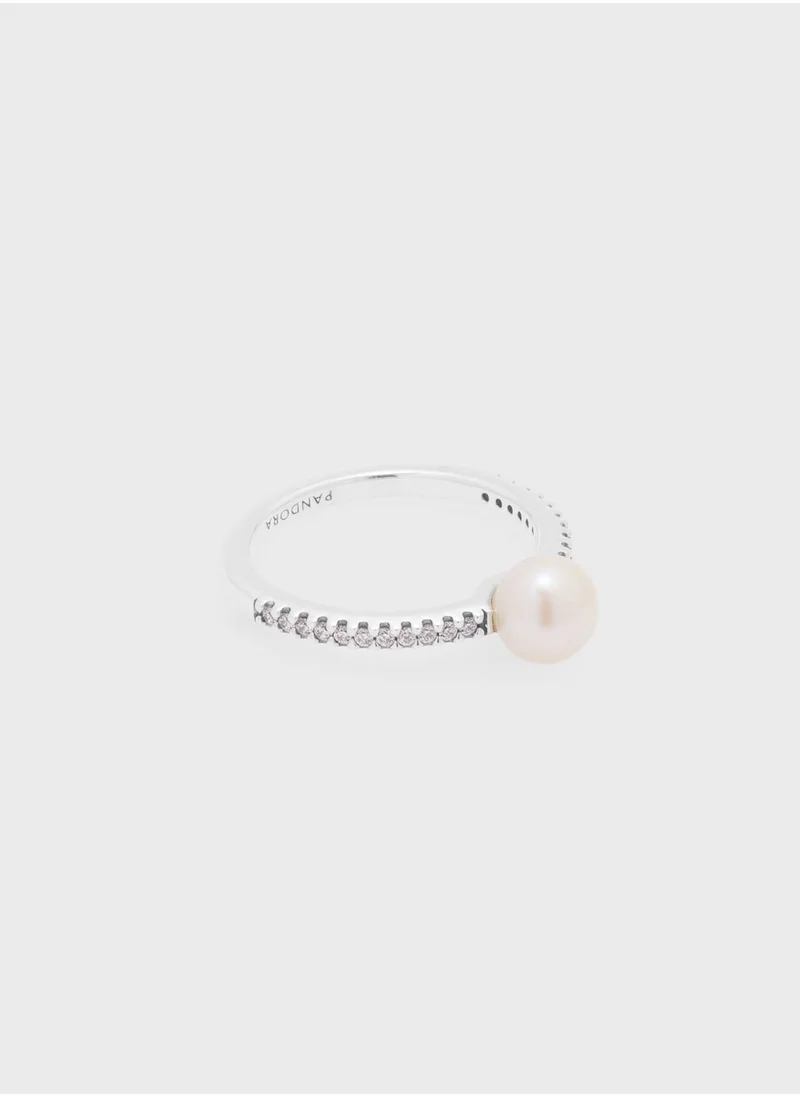 باندورا Treated Freshwater Cultured Pearl & Pavé Ring