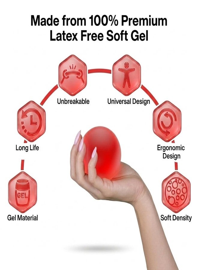 PHYSIOTREX كرة تمارين فيزيو جل من فيزيو تريكس لعلاج اليد وتخفيف التوتر - كرة ضغط جل ممتازة خالية من اللاتكس بنسبة 100% لتمارين الأصابع وآلام التهاب المفاصل - أداة تمارين يدوية متينة لتحسين القوة والقبضة (أحمر) - Image 5