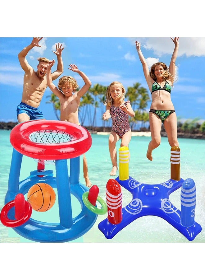 Beauenty Pool Toys Games Set 3 Sets Pool Floats Toys For Adults And Family  Floating Basketball Hoop & Inflatable Cactus Ring Toss Fun Summer Water Swimming Pool Games - Image 5