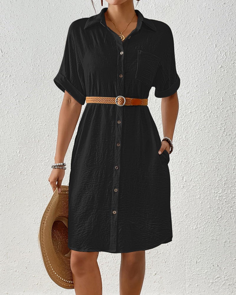 Bsubseach Womens Swimsuit Coverup Long Button Down Bathing Suit Cover Ups Short Sleeve Summer Beach Shirt Dress with Pockets Black XL - Image 3