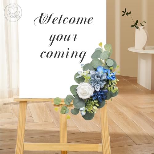 Odouzy Artificial Wedding Arch Flowers for Wedding Sign,Set of 2 for Wedding Welcome Ceremony Sign,Faux Floral Swags,Wedding, Banquet and Reception Backdrop Floral Decoration (Blue) - Image 4