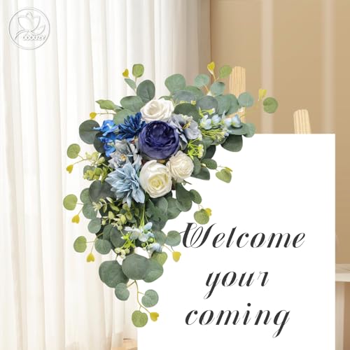 Odouzy Artificial Wedding Arch Flowers for Wedding Sign,Set of 2 for Wedding Welcome Ceremony Sign,Faux Floral Swags,Wedding, Banquet and Reception Backdrop Floral Decoration (Blue) - Image 3