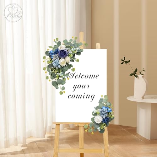 Odouzy Artificial Wedding Arch Flowers for Wedding Sign,Set of 2 for Wedding Welcome Ceremony Sign,Faux Floral Swags,Wedding, Banquet and Reception Backdrop Floral Decoration (Blue) - Image 5
